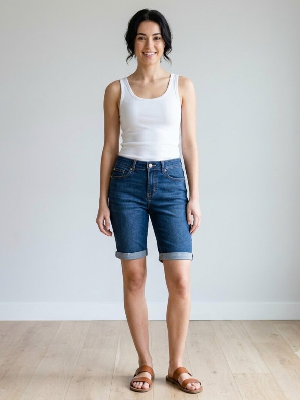Signature Levi Strauss Dark Wash Rolled Hem Denim Bermuda Shorts Womens Size 10